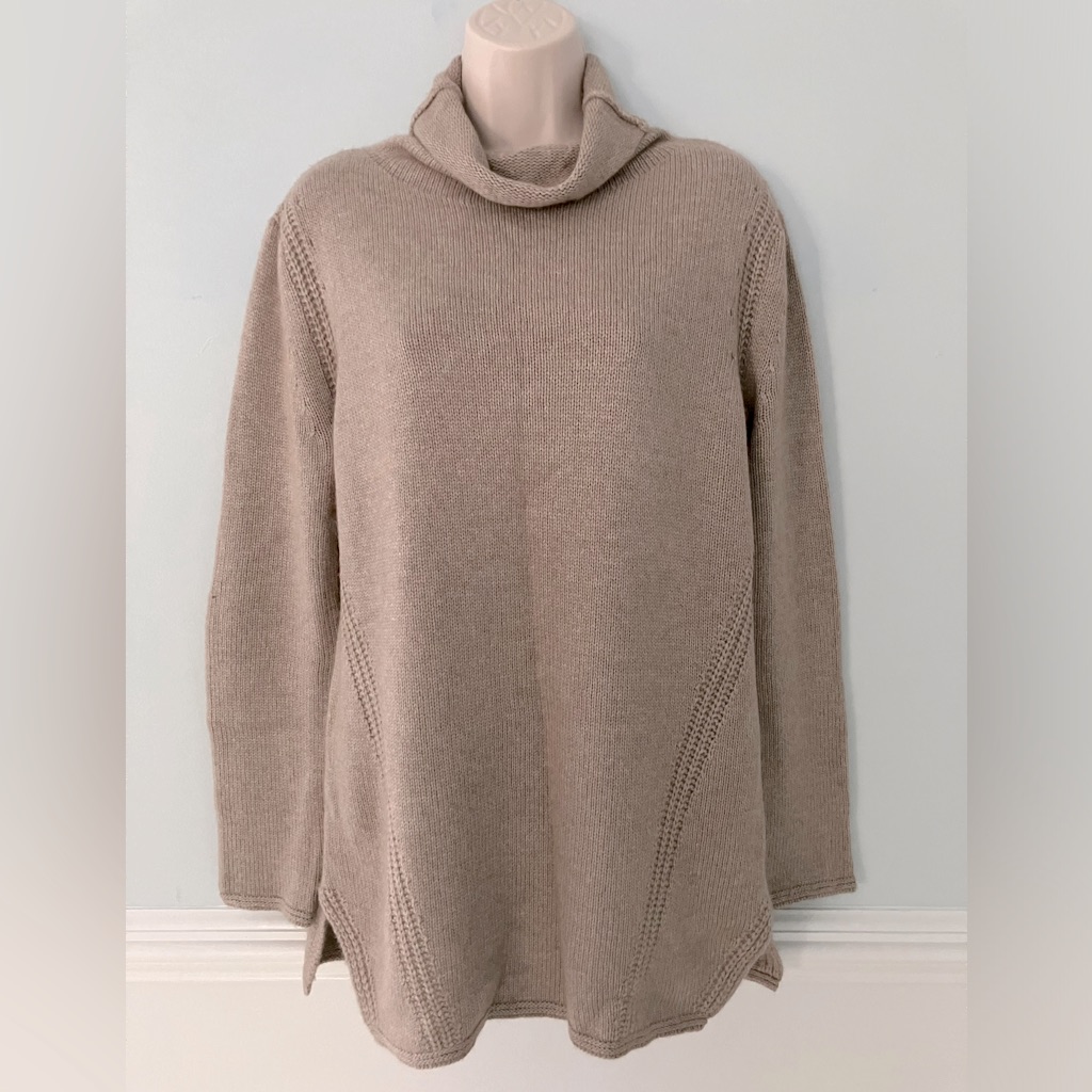 White & Warren Tunic Sweater Wool Angora Cashmere Cowl Lagenlook Minimalist M